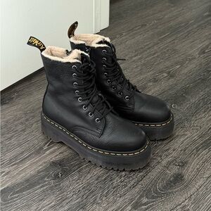 Dr. MARTENS JADON LEATHER BOOTS with FAUX FUR LINED PLATFORM